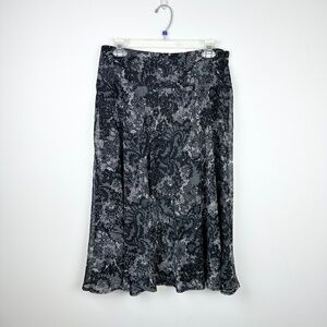 East 5th Black White Sheer Floral Flowy Lined Midi Skirt Size 8